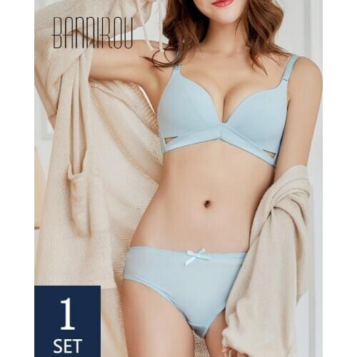BANNIROU Young Girls Lingerie Underwear For Woman Bra Brief Sets Bralette Woman Active Bra Solid Push Up Wire Free Bras 2021 New