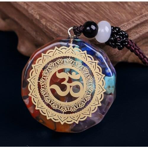 Om Symbol Pendant Necklace Natural Crystal Chakra Healing Energizing Necklace Meditation Mandala Art Jewelry Dropshipping