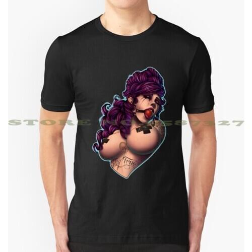 Hush Cool Design Trendy T-Shirt Tee Sexy Pinup Pin Up Bdsm Fetish Ball Gag Boobs Nipples Hair Pretty Drool Choker Sex