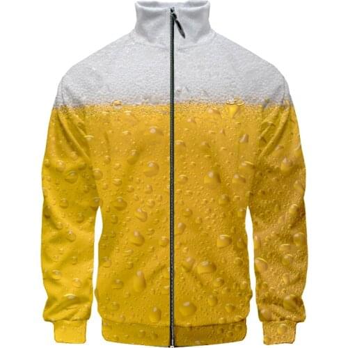 OGKB Men Casual Stand Collar Jacket With Zipper Cool Print Funny Bubble Beer 3d Unisex Coats Man Hip Hop Street Outwear Cardigan