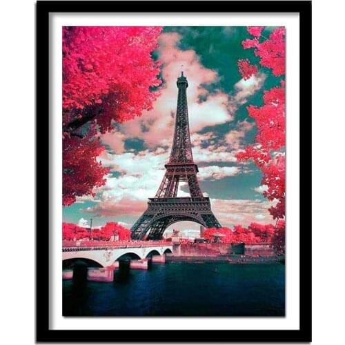 100% Square Diamond Painting Cross stitch Paris Iron Tower Scenery Full round Diamond France Paris 5D Diamond Embroidery Blossom