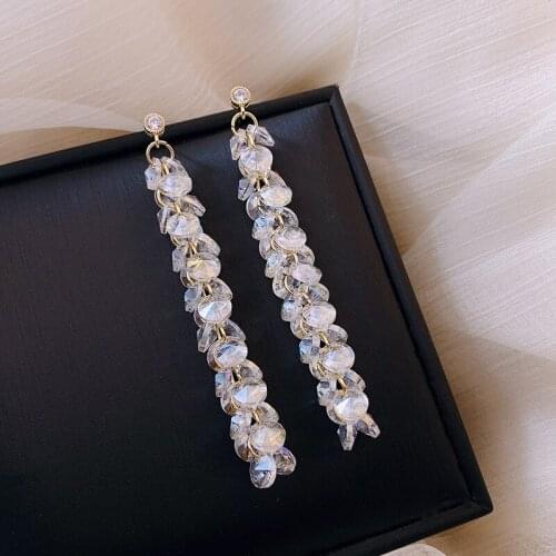 2021 New Classic Elegant Crystal Long Tassel Earrings Fashion Korean Womens Jewelry Wedding Party Earrings Unusual Earrings