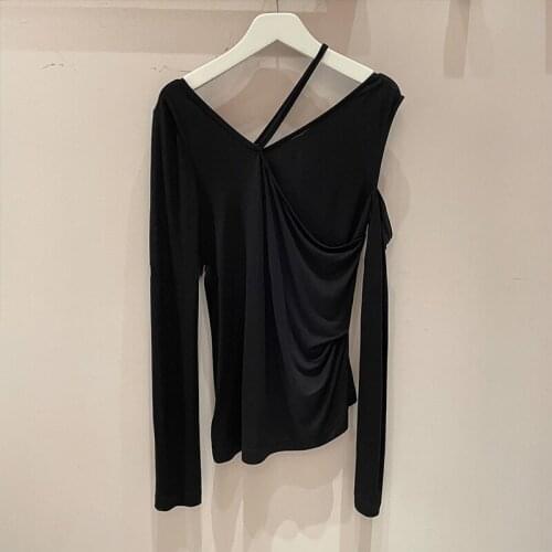 2021 New Autumn Fashion Female T-shirt Slim High Quality Women Tee Irregular Solid Color Casual Elegant Cotton Ladies Tops T651