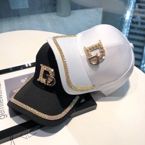 2021 Brand New Letter D Baseball Cap for Women Rhinestone Trend Cotton Bling Cap Snapback Hip Hop Cap Outdoor Sun Protection Hat