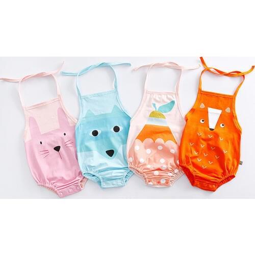 Newborn Baby Boy Girl Romper Summer Cotton Sleeveless Backless Halter Lovely Animals Tutu Jumpsuit Outfits kids Clothes