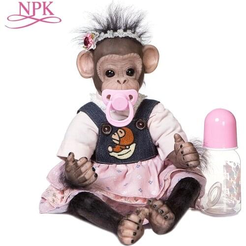 NPK 40CM Cute Doll Reborn Baby Orangutans Handmade Detailed Painting Premie Size Black Monkey Collectible Art Doll High