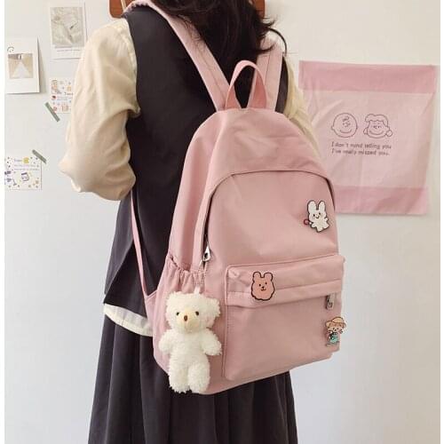 Japanese Harajuku women backpack simple solid color anti-theft pocket student school bag Kawaii travel small backpack female bag