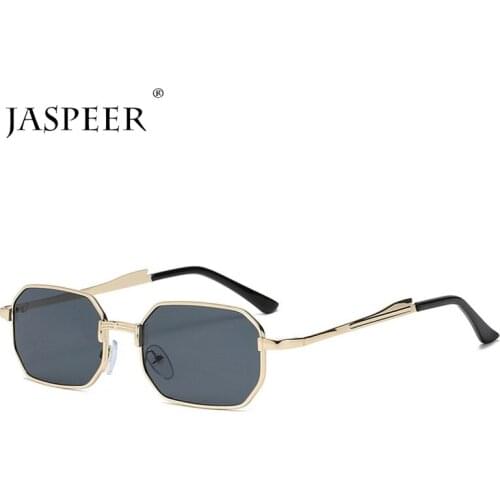 JASPEER Retro Rectangle Sunglasses Men Punk Small Square Sun Glasses For Men UV400 Driving Vintage Metal Full Frame Male Eyewear