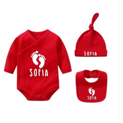 Personalised Newborn Gift Set Baby Keepsake Luxury Gift Set Custom Name Baby Clothing Outfit with Hat + Bib Sleepsuit Bodysuit