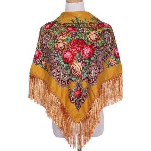 Luxury Brand Printing Oversize Square Blankets Russian Women Wedding Tassel Scarf Retro Style Cotton Handkerchief Autumn Shawl