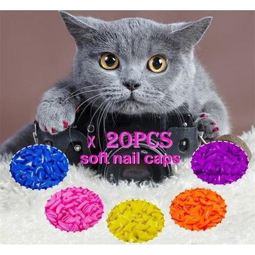 For Cats Claw Pads With Glue Anti-scratch Pet Cat Nail Soft Claws Tip Nail Cap Paw Nail Cover Free Adhesive Glue 20pcs/set
