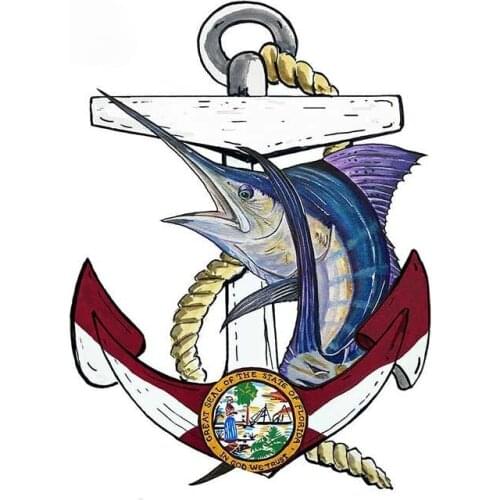 Art Pattern Florida Flag Anchor with Marlin Vinyl Decal Car Truck RV Boat Waterproof Car Stickers Cartoon Graphics Kk13*10cm