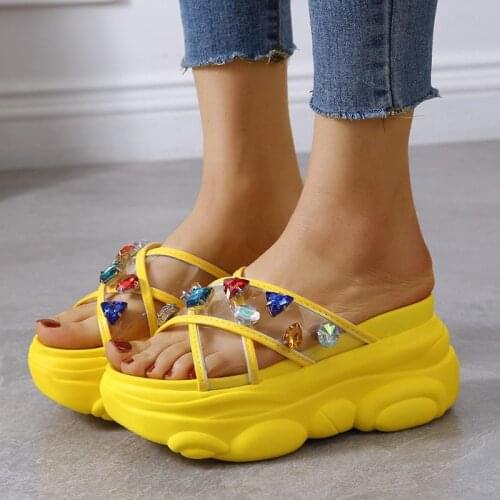 Summer High Heels Slippers Women Crystal Platform Fashion Ladies Sandals Non-slip Wedges Slippers Shoes For Woman