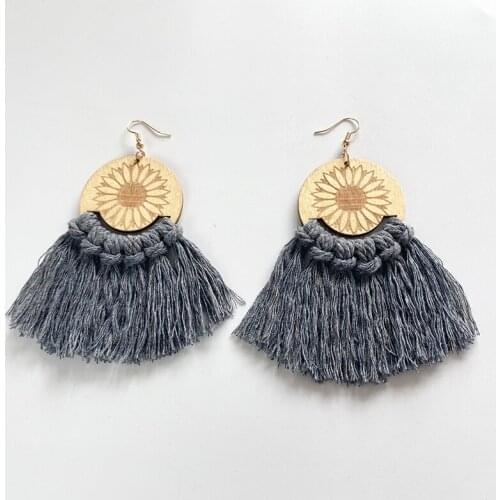 Macrame Tassels Wooden Earring Sunflower Casual Ethnic Handmade Hot Sale Simple Trendy Statement Wedding Earrings for Women