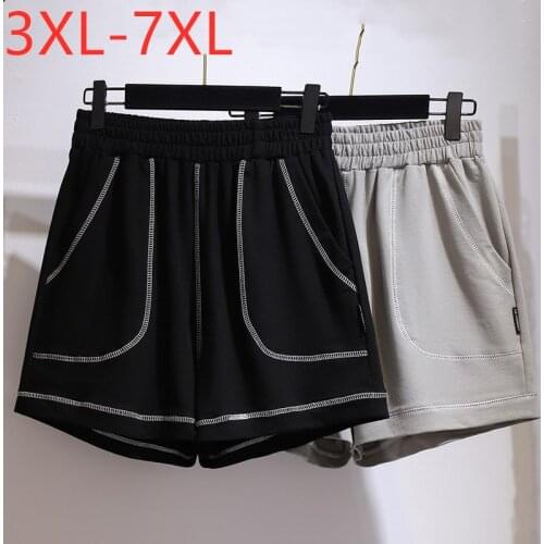 New 2021 Ladies Summer Plus Size Shorts For Women Large Loose Cotton Black Gray Pocket Wide Leg Shorts 3XL 4XL 5XL 6XL 7XL