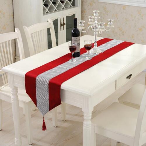 Modern Table Runner Ironing Diamond 2 Layers Runner Luxury Flannel Sequin Table Runner Wedding Party Banquet Decoration