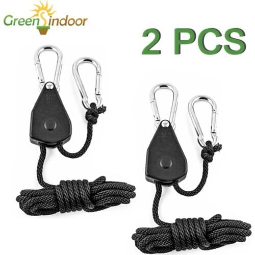 2pcs 1/8 Inch Heavy Duty Adjustable Grow Light Nylon Ratchet Rope Hanger for Grow Tent Fixtures Gardening Hanging Kit Lifters