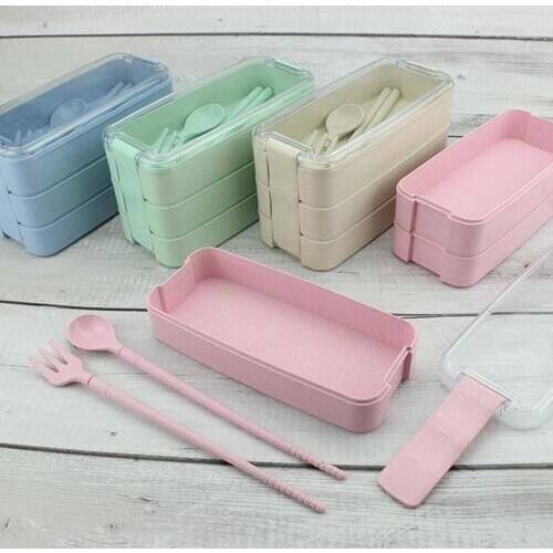 Three Layer Lunch Box Picnic school Bento Food Storage Container Spoon Fork Chopsticks Set Storage Box