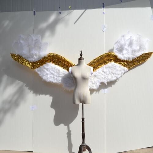 Bling gold with white adult angel wings props catwalk underwear show props festival Angel Feather wing cosplay costume