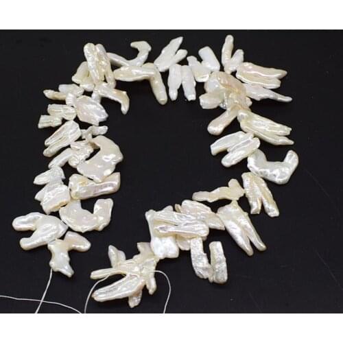 Unique side hole freshwater pearl white biwa rectangle baroque 20-30mm 38cm FPPJ wholesale nature for DIY jewelry loose beads