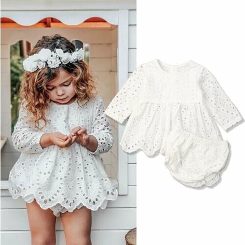 Newborn Infant Baby Girl Openwork Long Sleeve Tutu Skirt Dress Shorts Outfits ClothesNewborn