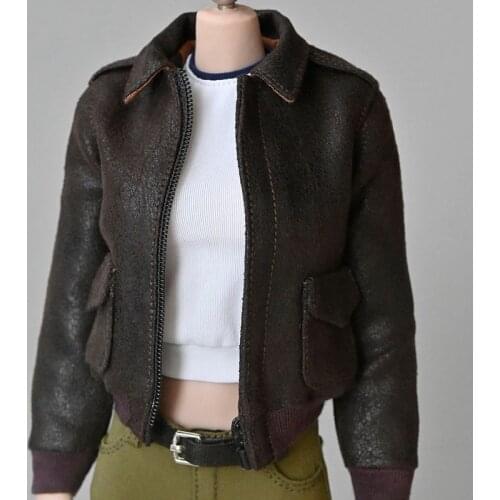 1/6 Female soldier retro style A2 air force flight jacket PU handsome jacket