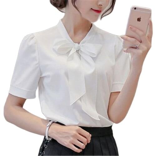 Spring Summer Women Clothes 2019 New Top Womens Slim Targe Size Solid Color Base Shirt Short Sleeve Shirt Chiffon Office Shirts