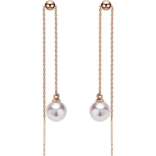 Sinya Au750 gold drop earring 7-9 mm Natural Round high luster pearls long chain tassel DIY gold beads earring for women