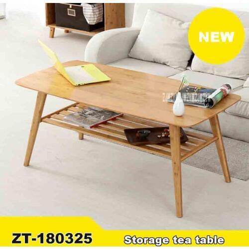 ZT-180325 Modern Indoor Sofa Side Coffee Table Furniture Living Room Rectangle Bamboo Storage Tea Table With Shelf (120*60*40cm)