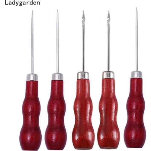 10PCS 13CM Wooden Handle Sewing Awl Hand Stitcher Leathe Punch Tool DIY Shoe Repair Hook Tool Leather Accessories