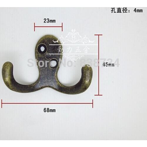 10pcs 68*45mm wholesale hook decorative wall hook door hanger for clothes bronze metal small hook