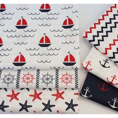 100% cotton twill marine style black red sailboat rudder chevron starfish anchor fabrics for DIY bedding cushion handwork decor