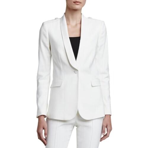 2016 Charming White Women Tuxedos Shawl Lapel Suits For Women One Button Business Women Suits two piece Suit