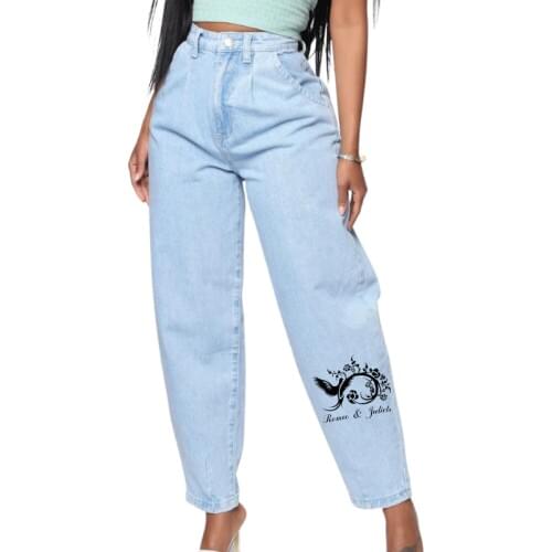 2021 New Summer Vintage Jeans Woman Long Trousers Cowboy Female Loose Streetwear phoenix Print Pants 618618