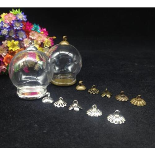 300sets/lot 30*20mm glass globe tiny classic base beads cap glass vial pendant fashion necklace pendant glass dome jewelry gifts