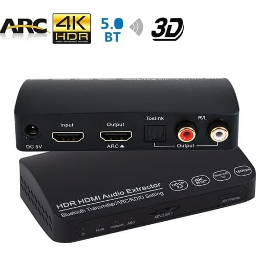 4K HDR HDMI 2.0 Audio Extractor With BT Wireless transmitter Toslink RL RCA HDMI Output Support ARC HDCP 2.2 For Xbox PS4 TV