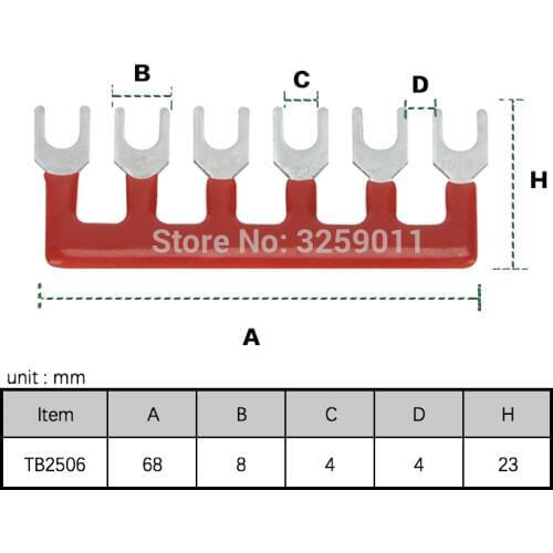50PCS TB2506 Suyep 6 Positions 25A Wire Connector Pre Insulated Fork Type Barrier Spades Terminal Strip Jumper Block