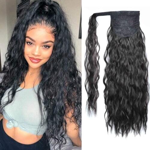 Long Corn Wavy Wrap Around Clip In Ponytail Hair Extension Heat Resistant Synthetic Pony Tail Fake Hair