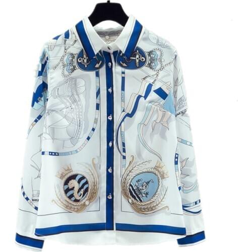 Elegant Print Blouse Women 2021 Spring Female Clothing Korean Style New Turn Collar Long Sleeve Ladys Shirts Blusas Tops