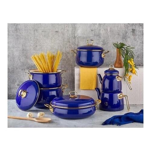 Elite Enamel Pots Retro Nostalgic Kitchen Series Navy Blue