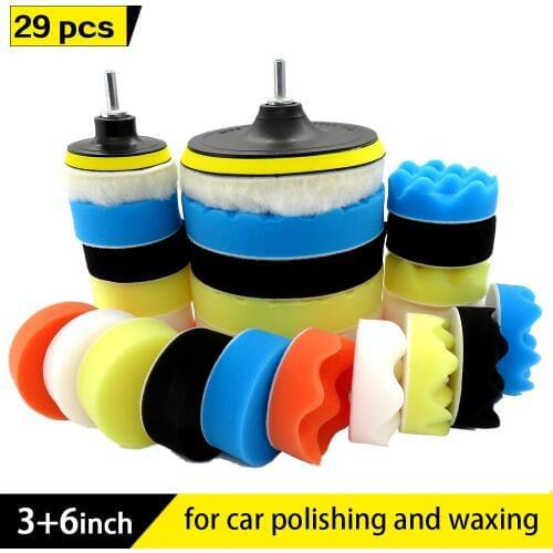 29pcs Car-polishing-pad 3/6 inch wave Sponge Buffing Waxing Pad Kit for Car Polisher with Drill Adapter Removes Scratches