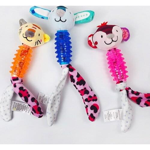 Dogs Toy Interactive Plush Cartoon Animal Shaped Doll with Rubber Body Molar Stick for Dogs Interactive Pet Doll Chew Toy Supply