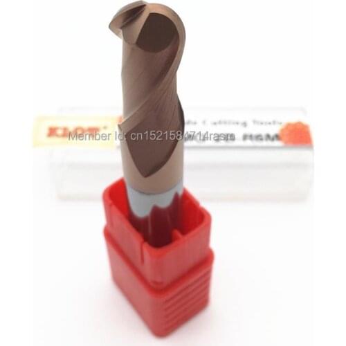 KLOT HRC60 Ultra Hard TiCN Coated Solid Carbide Ball Nose End Mill R6.5 R7 R7.5 R8 R8.5 R9 R9.5 R10mm 2-Flute CNC Milling Cutter