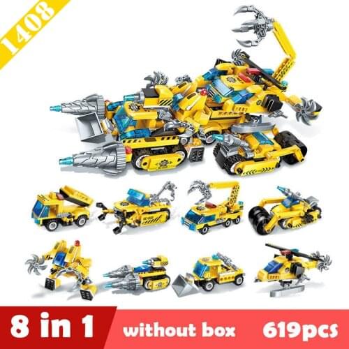 1408 City Engineering Bulldozer Crane Car Truck Excavator Roller Building Blocks bricks Construction Toys