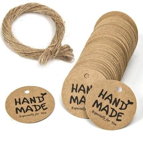 Fashion DIY Handmade Round Card Brown And White Label Packing Card With Hemp rope Accessoires 100 pieces
