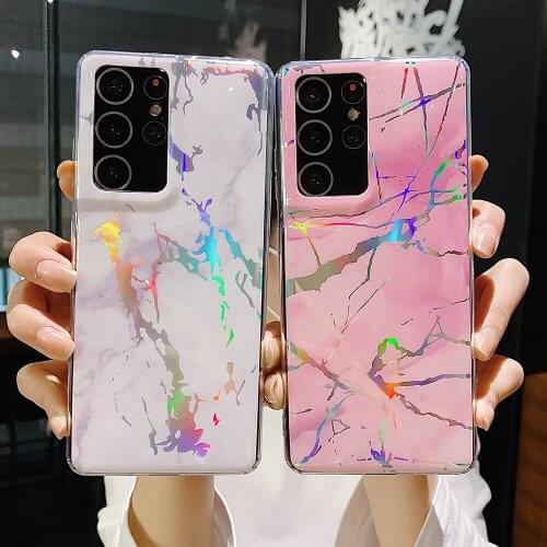 Laser Marble Phone Case For Samsung S20 S21 Ultra S20 FE A50 A70 A21S Note 20 S8 S9 S10 Plus Soft IMD Bumper Phone Cover Coque