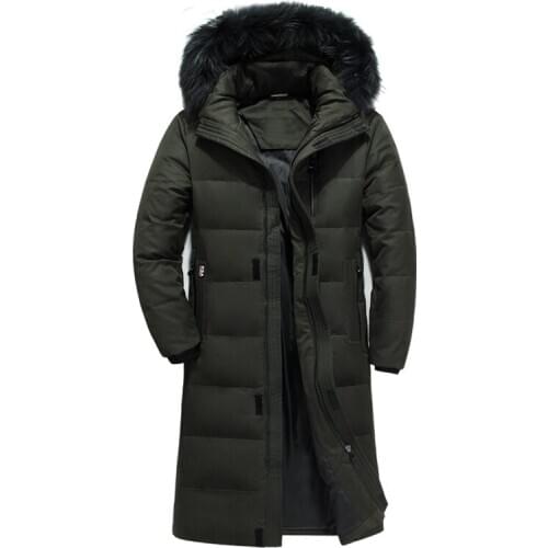 2020 New Winter Men X-Long Down Jacket Fur Collar Hooded Thicken Warm White Duck Down Coat Male Plus Size 5XL 6XL Brand Clothes