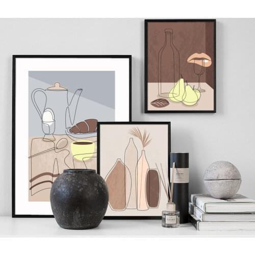 Nordic Poster Wall Art Canvas Painting Abstract Flower Vase Beige Posters And Prints Wall Pictures For Living Room Kitchen Decor