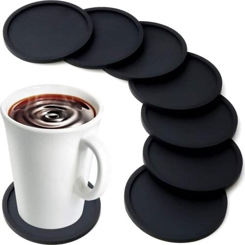 Non-slip Silicone Cup Coasters Black Multicolor Perfect for Bar and House, Durable Easy to Clean Round Soft Drink Coasters