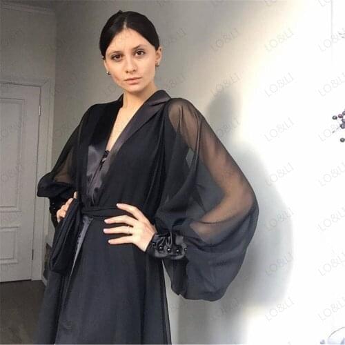 Newest Ostrich Feather Night Gown Bride Sleepwear Robes Tulle Custom Made Long Sleeves Dressing Gown Women Sexy Sleepwear